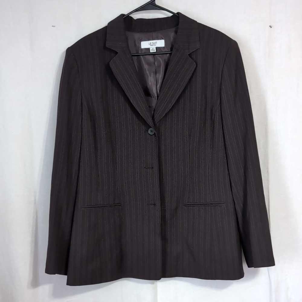 Le Suit Black Pinstriped Blazer Suit Jacket Women's Size 18